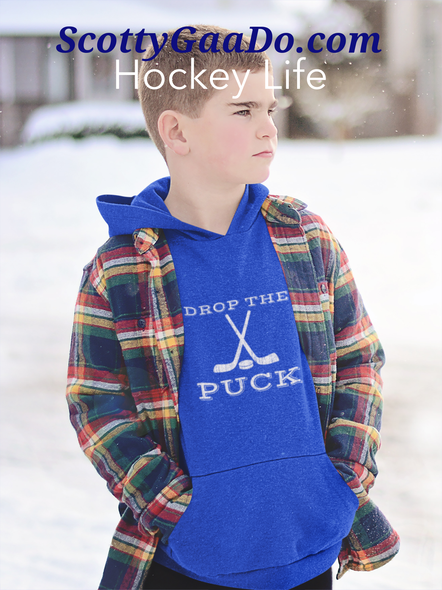 DROP THE PUCK distressed white graphic Hoodie